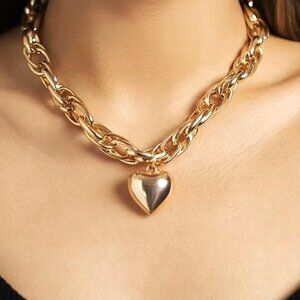 Necklace Chunky Choker Heart Chain Bold Gold Sexy Exaggerated Statement Trendy